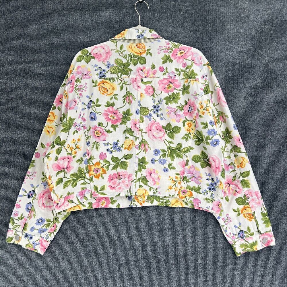 Vintage Esprit Cropped Jacket Womens Large Floral Linen Blend Boxy Pockets 80s - Picture 5 of 13